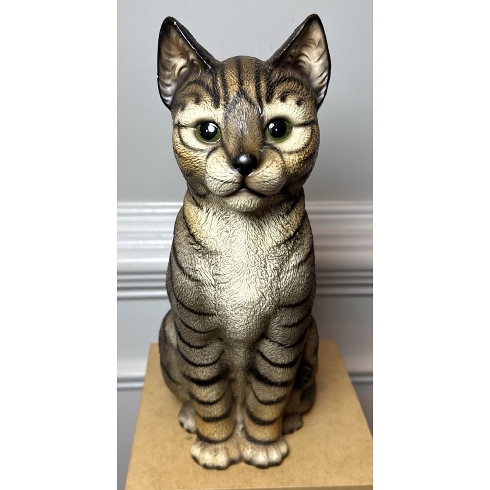 Harvey Knox Vintage Kimco Japan Tabby Cat Figurine 11” Green Eyes H323A81 - Picture 2 of 9